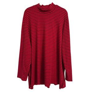 Slinky Brand NWOT Ribbed Mock Neck Tunic Women's 3X‎ Striped Red Black Staple
